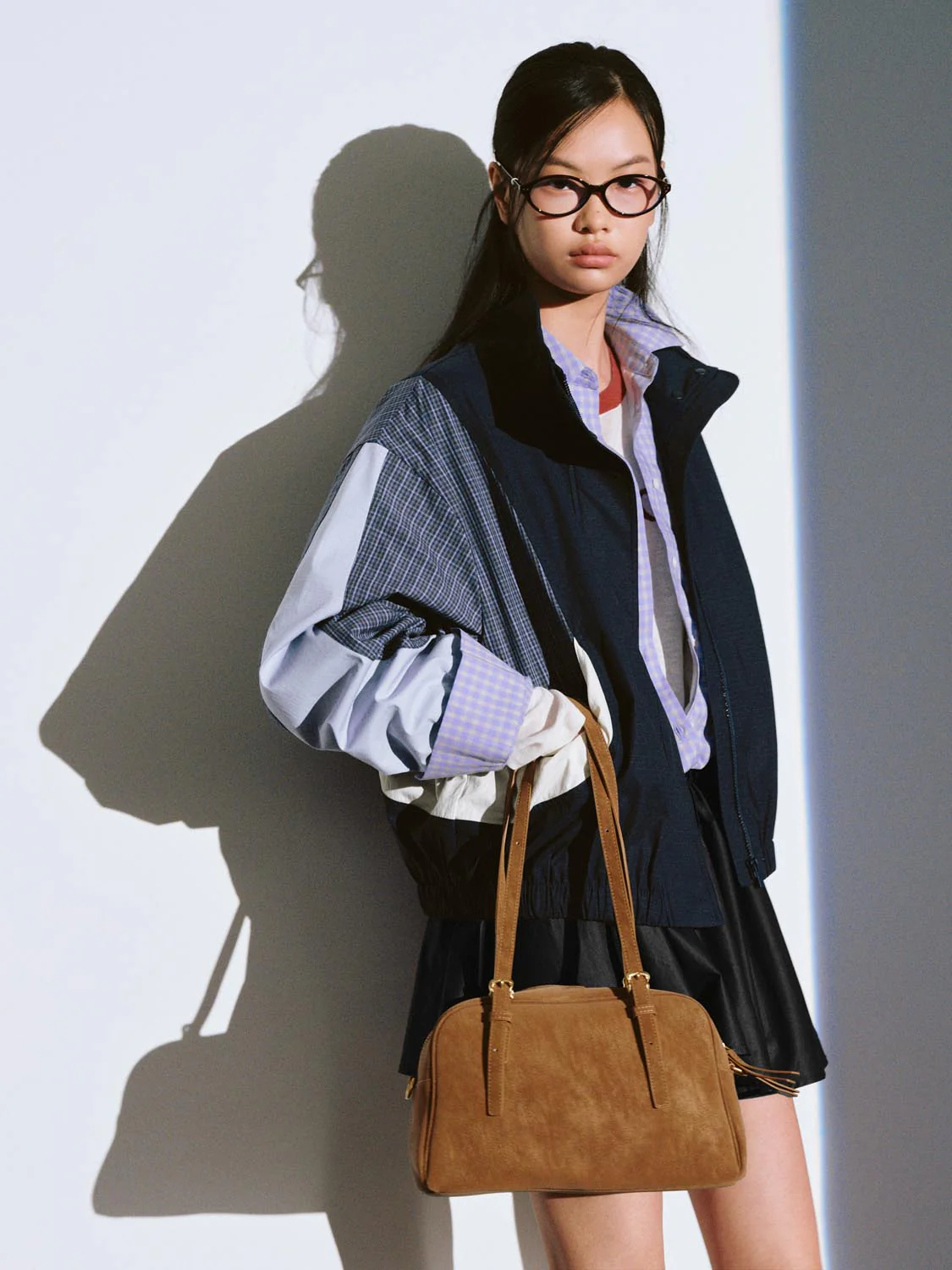 Mock Neck Contrast Check Detail Jackets - Image 2