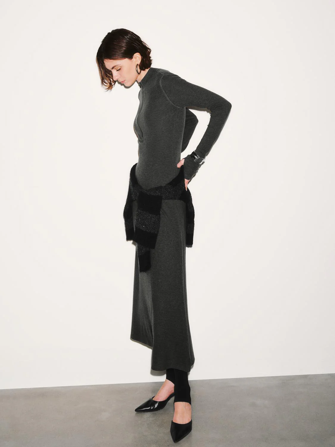 Mock Neck Half Zip A-Line Maxi Dresses - Image 3