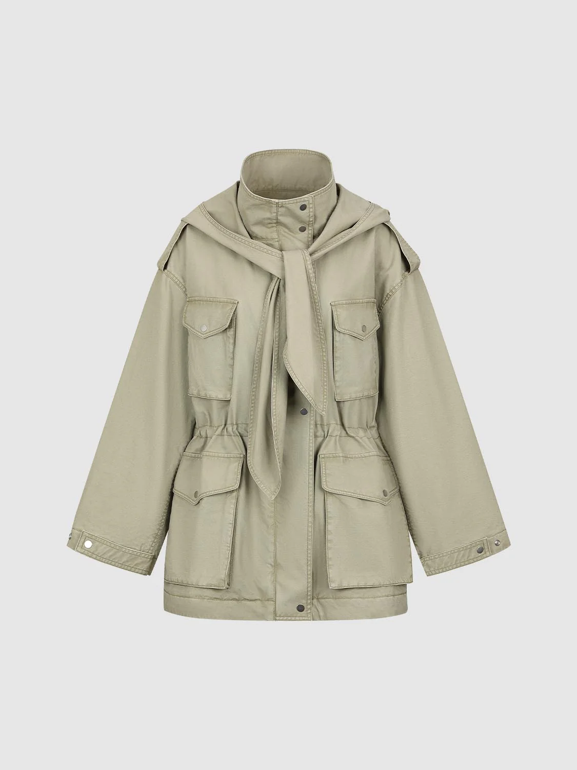 Mock Neck Hooded Scarf Detail Cargo Jackets - Image 4