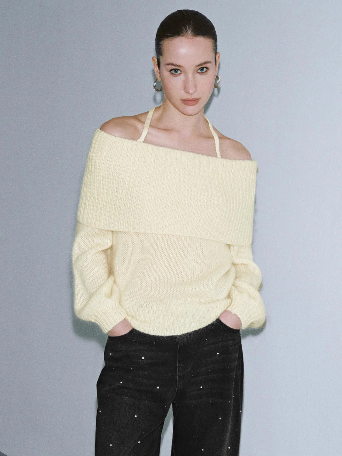 Off Shoulder Long Sleeve Knitted T-Shirts - Image 9
