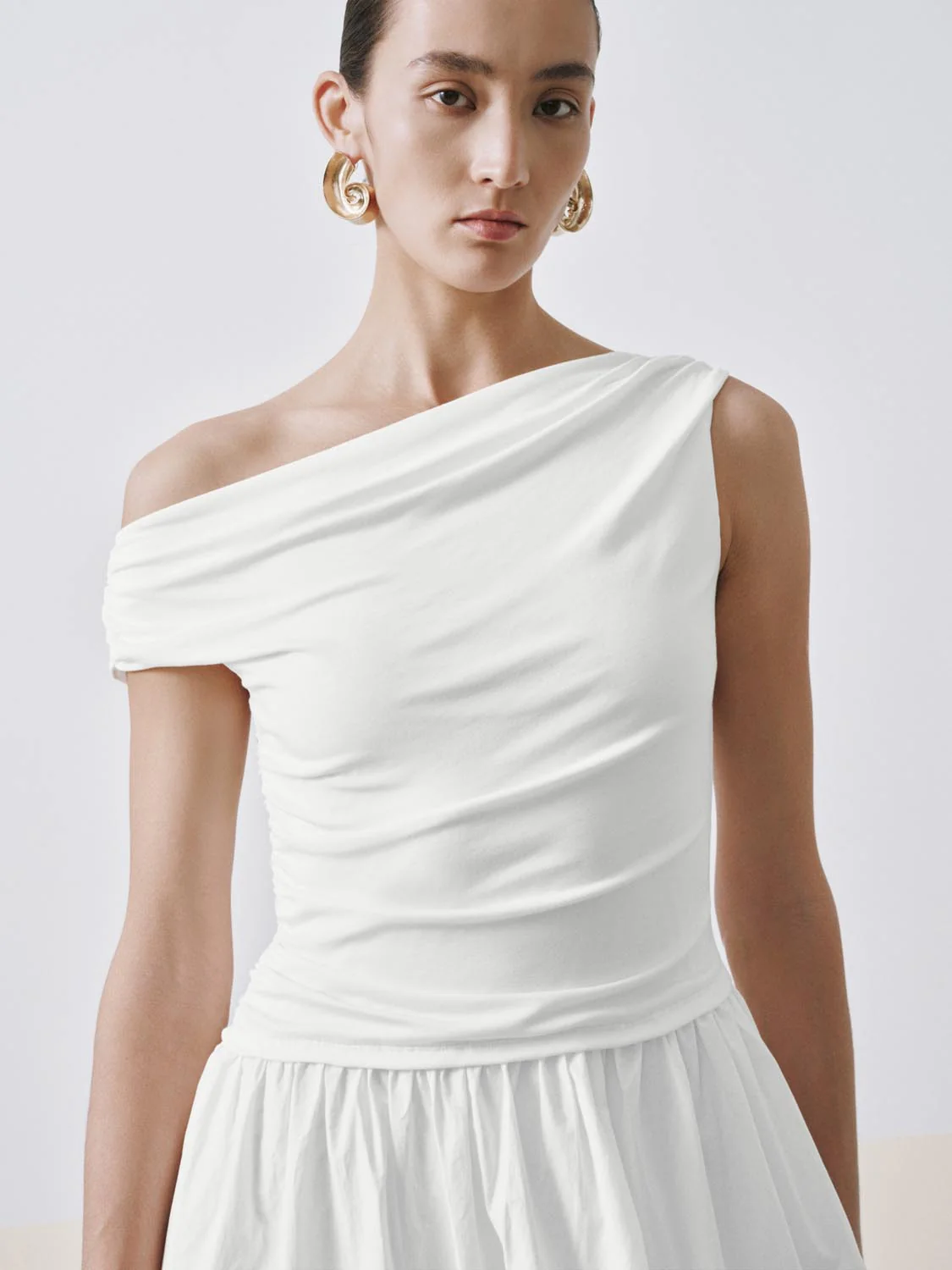 One Shoulder Ruched T-Shirts A-Line Midi Dresses - Image 3