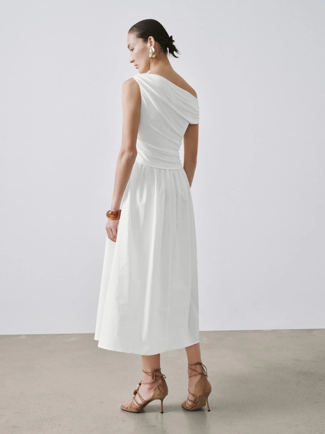 One Shoulder Ruched T-Shirts A-Line Midi Dresses - Image 6