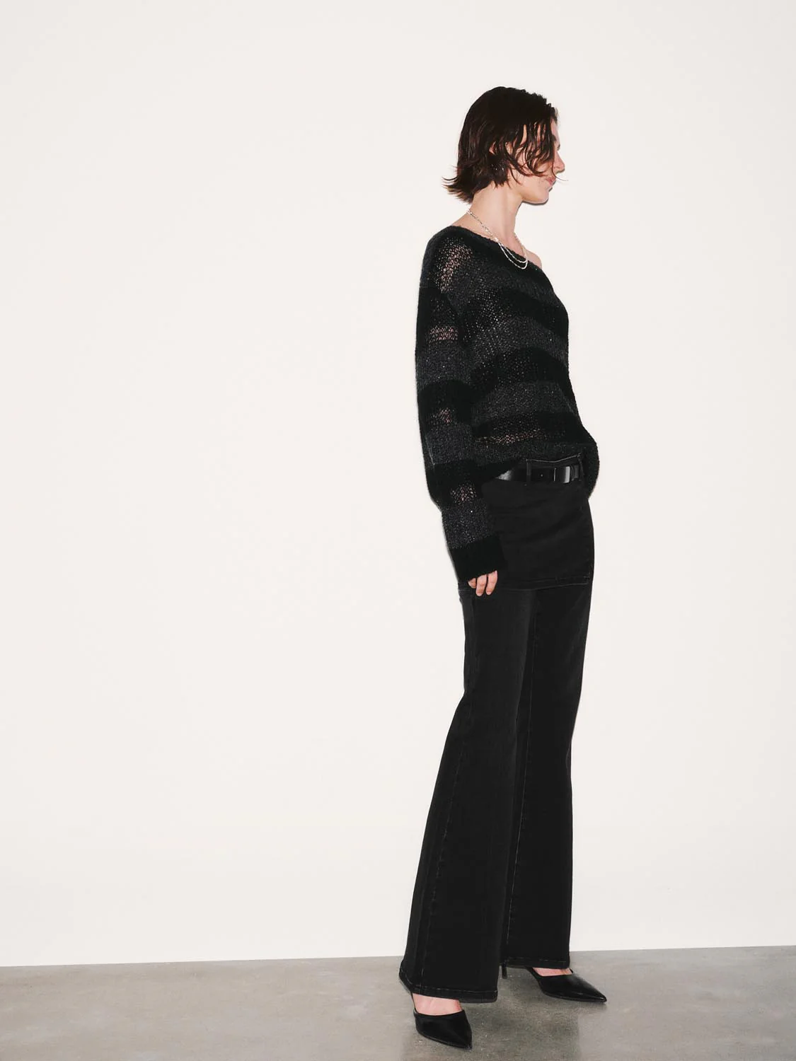 Overlay Detail Belted Flare Leg Jeans - Image 6