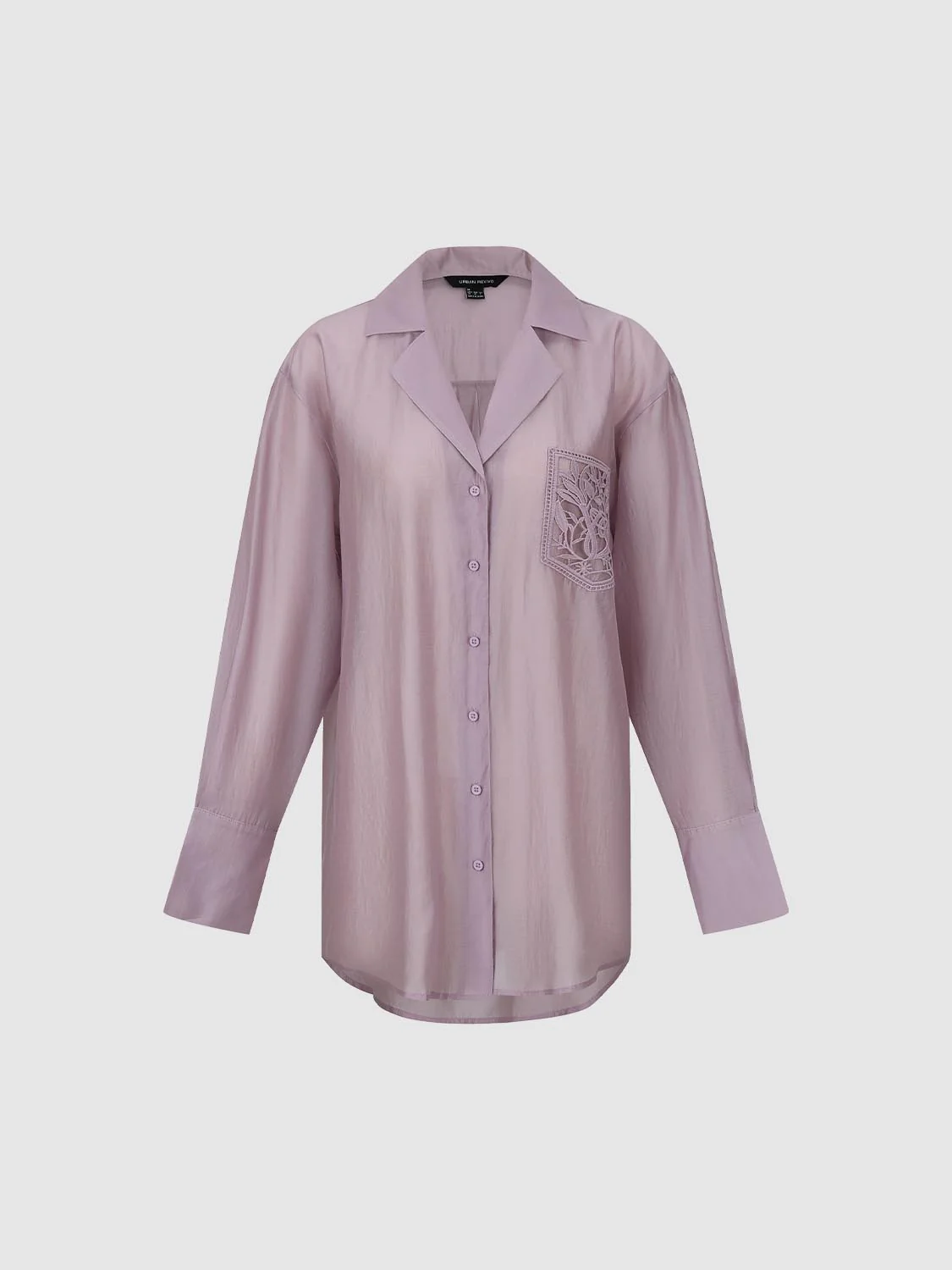 Patch Pocket Embroidered Sheer V-Neck Shirts - Image 4
