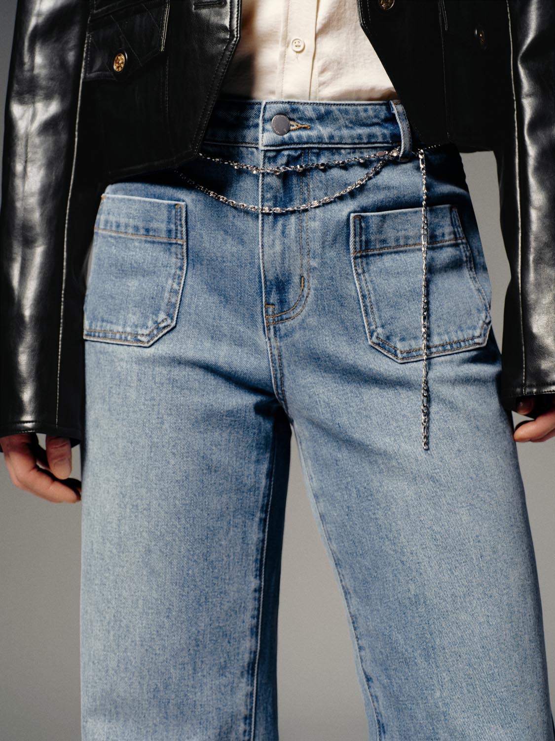 Patch Pocket Flare Leg Jeans - Image 4