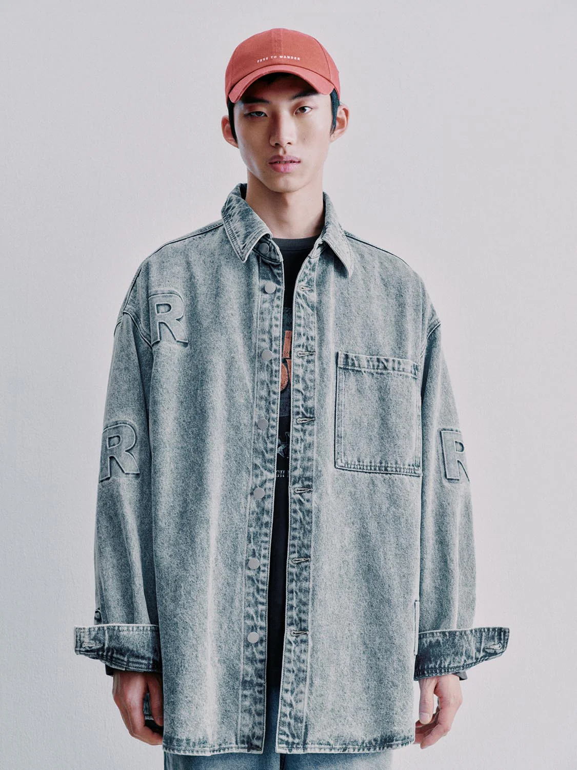Patch Pocket Letter Embellished Denim Shirts