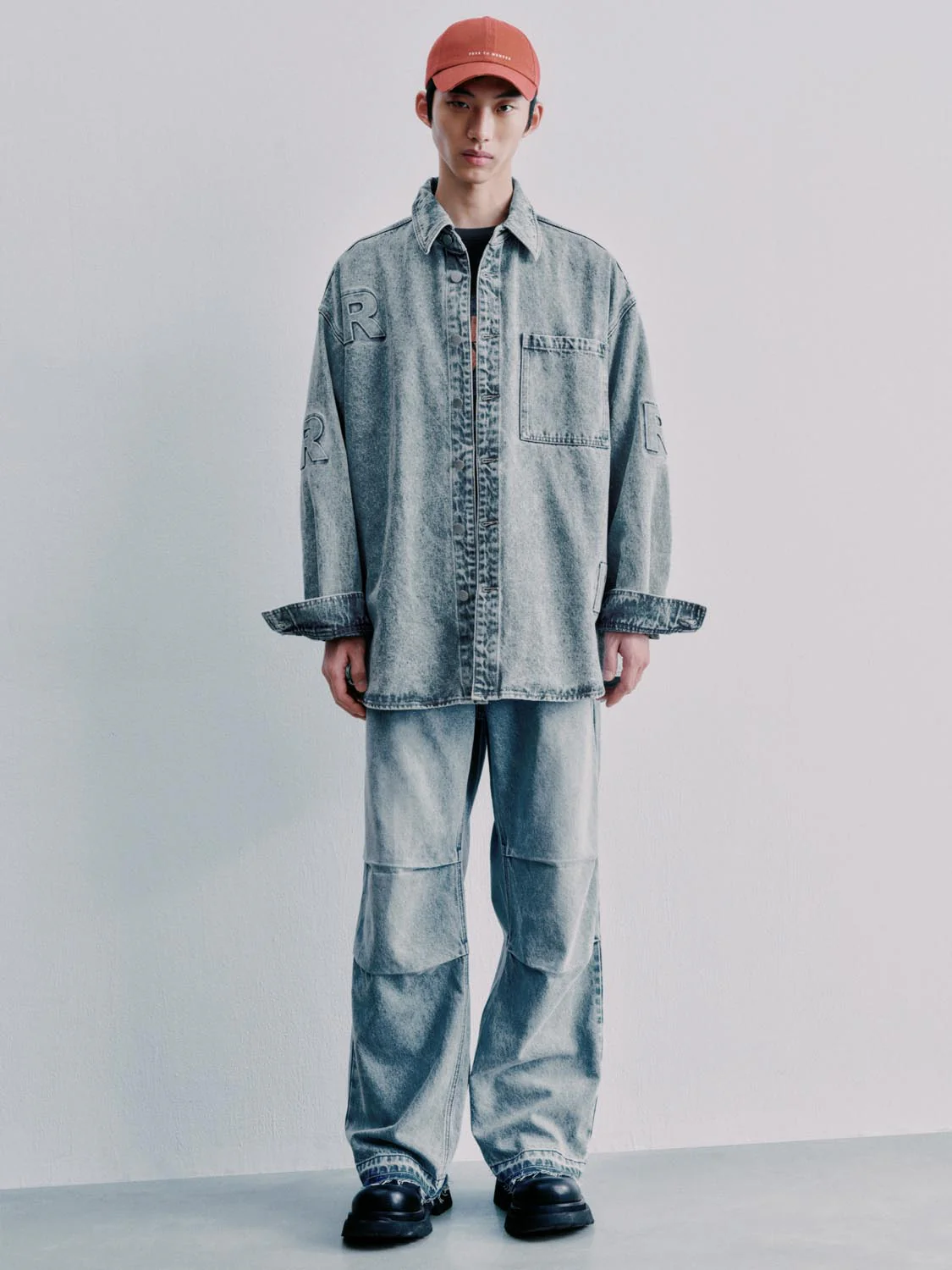 Patch Pocket Letter Embellished Denim Shirts - Image 4