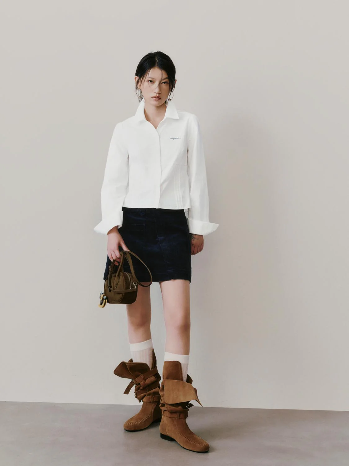 Patch Pockets Corduroy A-Line Mini Skirts - Image 7