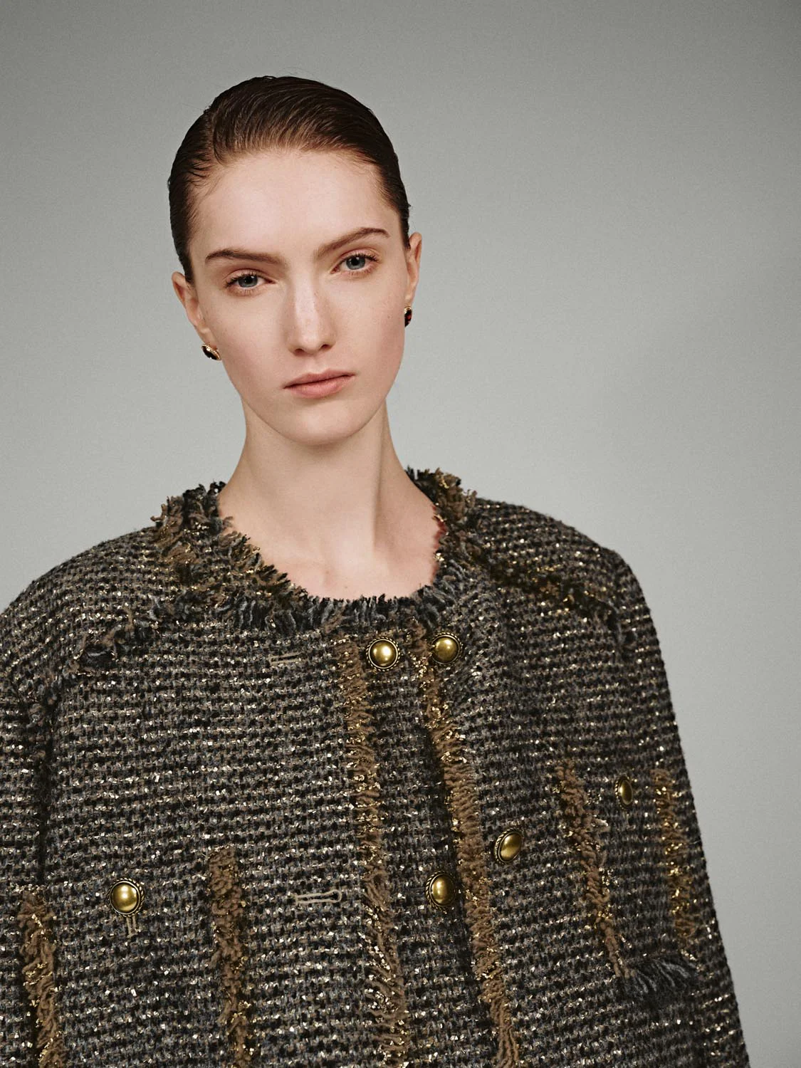 Patch Pockets Raw Hem Tweed Jackets - Image 3