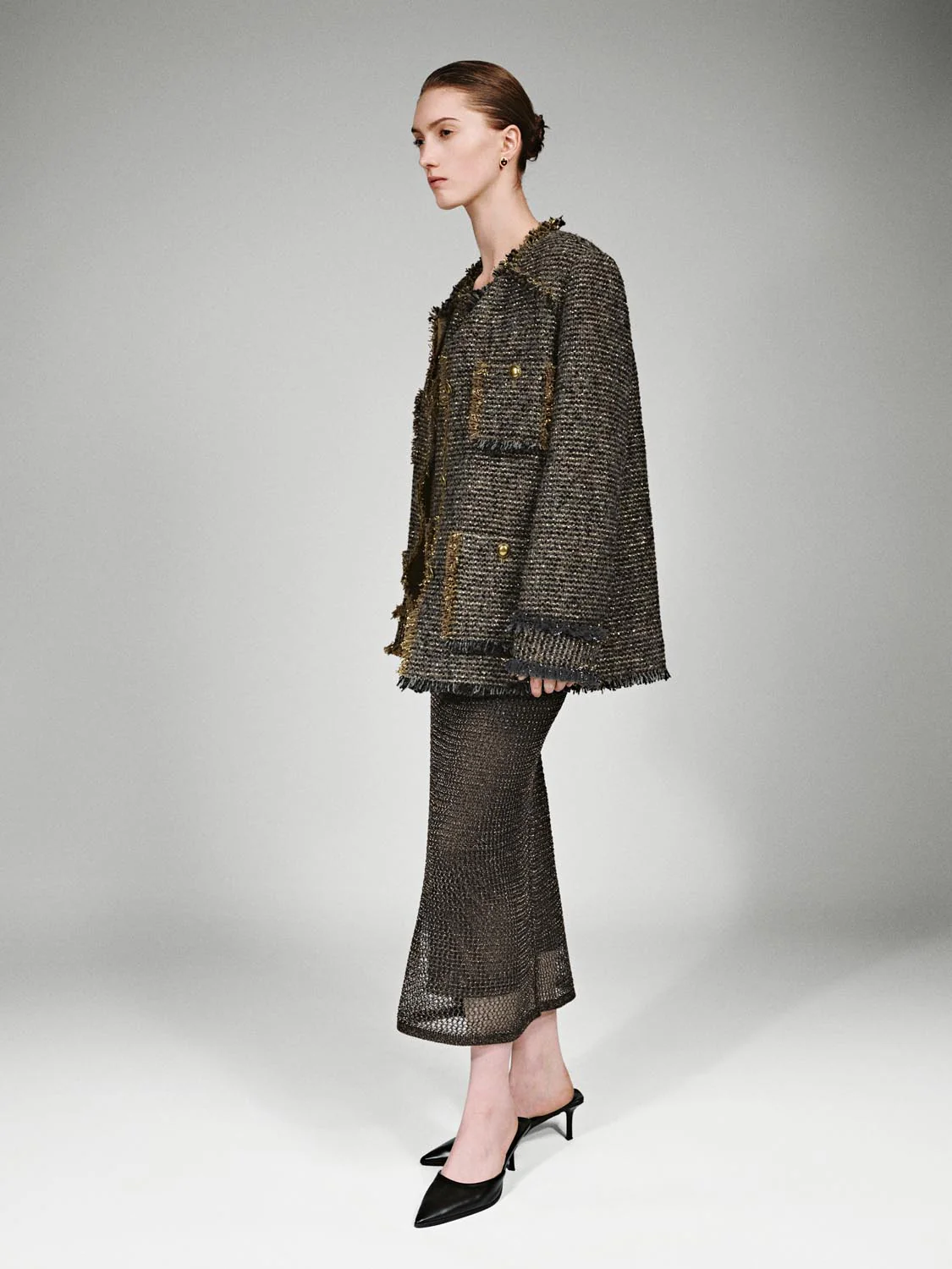 Patch Pockets Raw Hem Tweed Jackets - Image 5