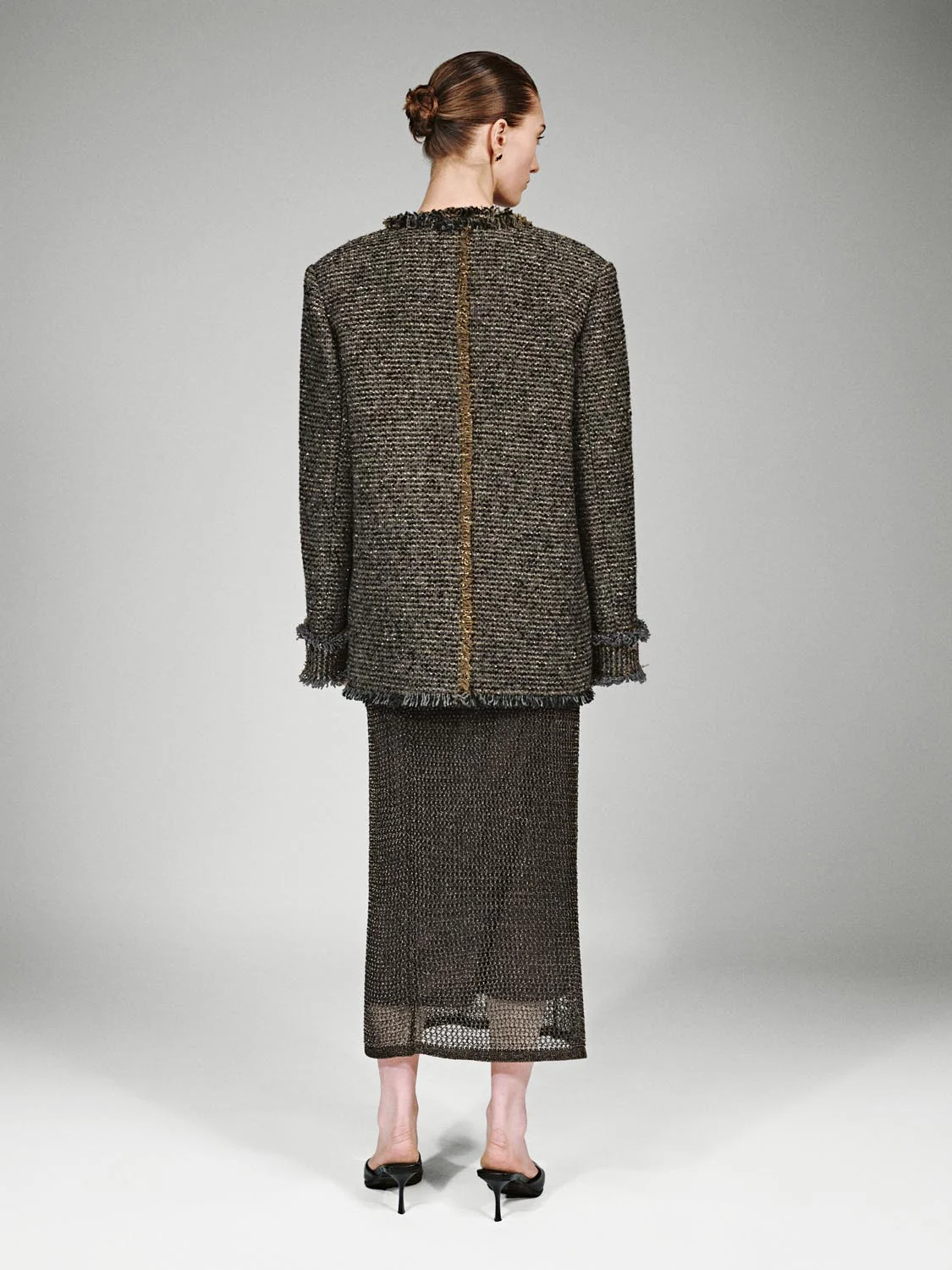 Patch Pockets Raw Hem Tweed Jackets - Image 6