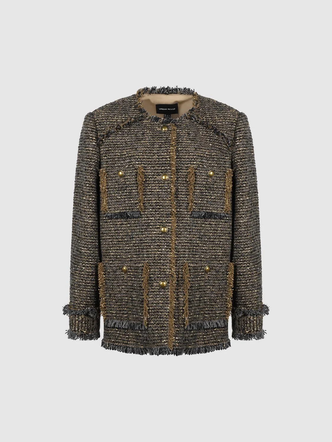Patch Pockets Raw Hem Tweed Jackets - Image 7