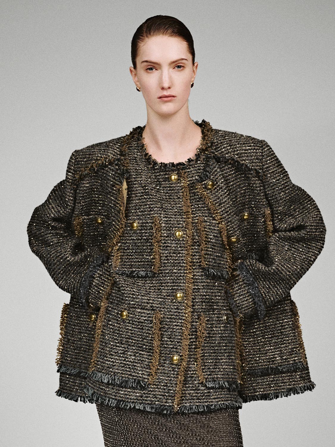 Patch Pockets Raw Hem Tweed Jackets - Image 9
