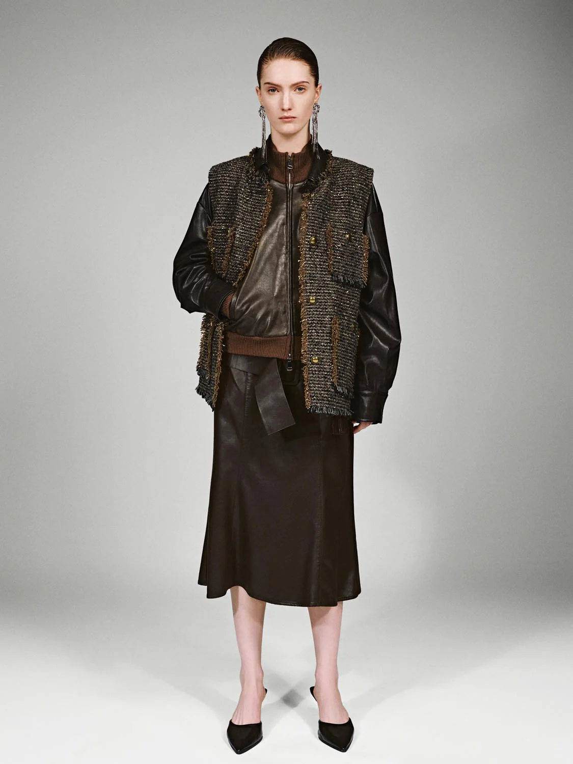 Patch Pockets Raw Hem Tweed Vest - Image 4