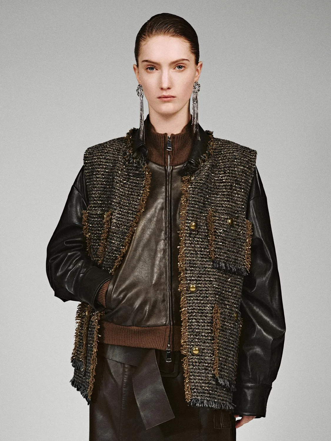 Patch Pockets Raw Hem Tweed Vest - Image 9