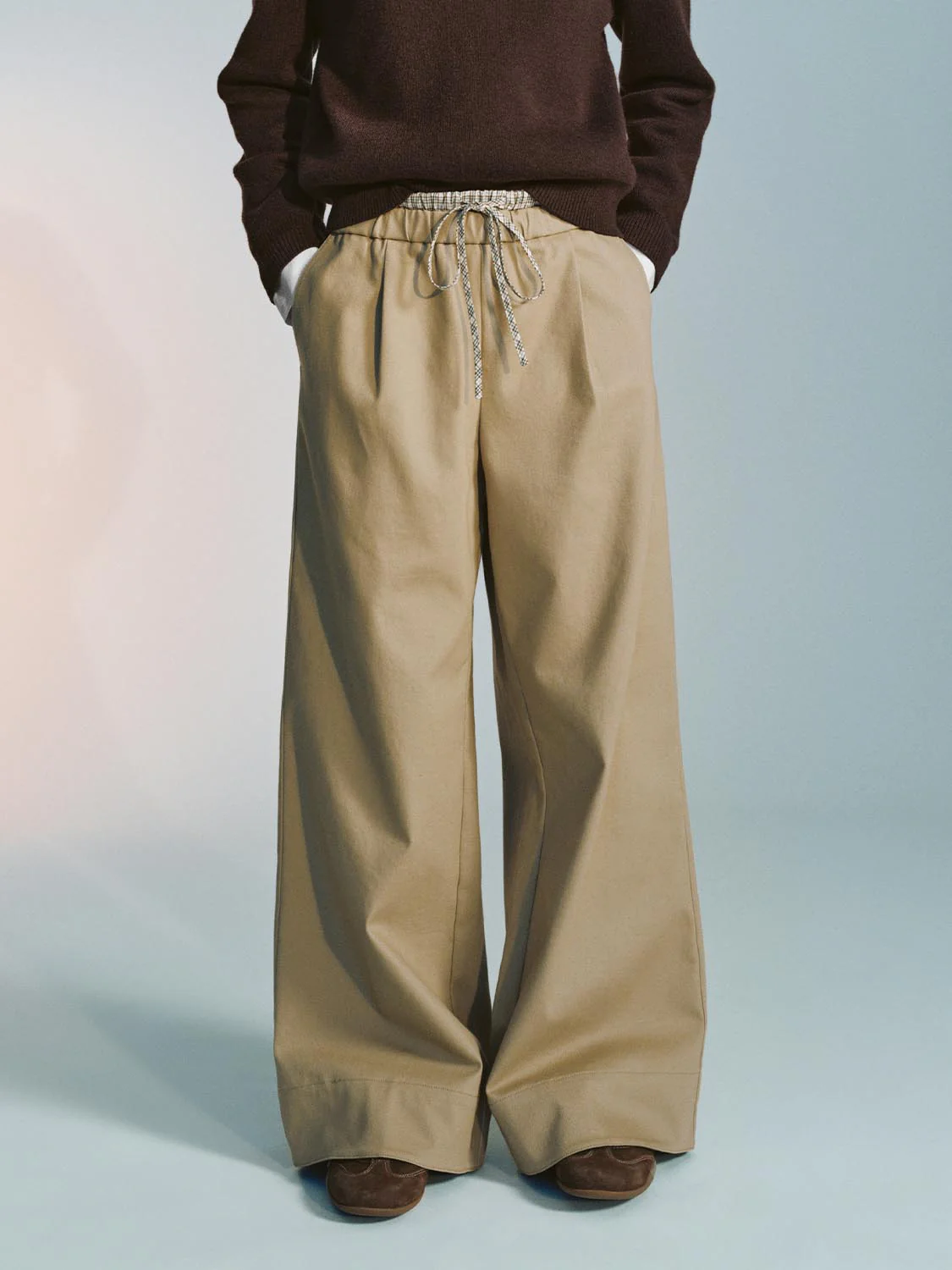 Patchwork Plaid Wide-Leg Pants