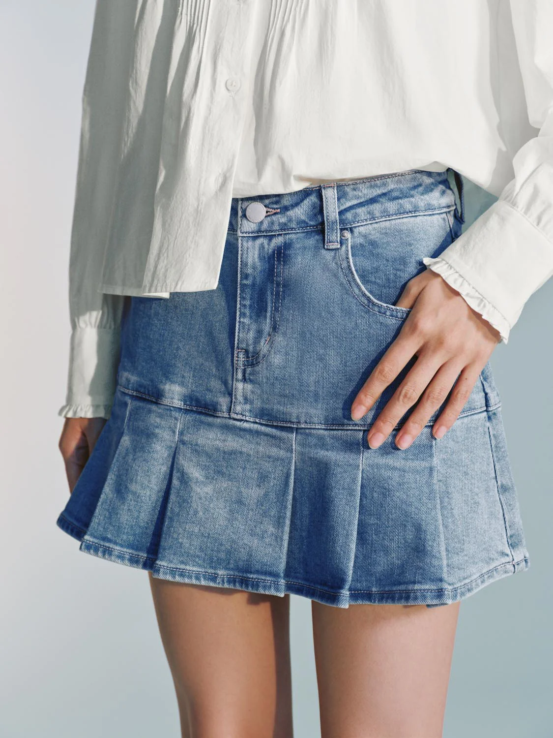 Pleated Denim Mini Skirts - Image 5