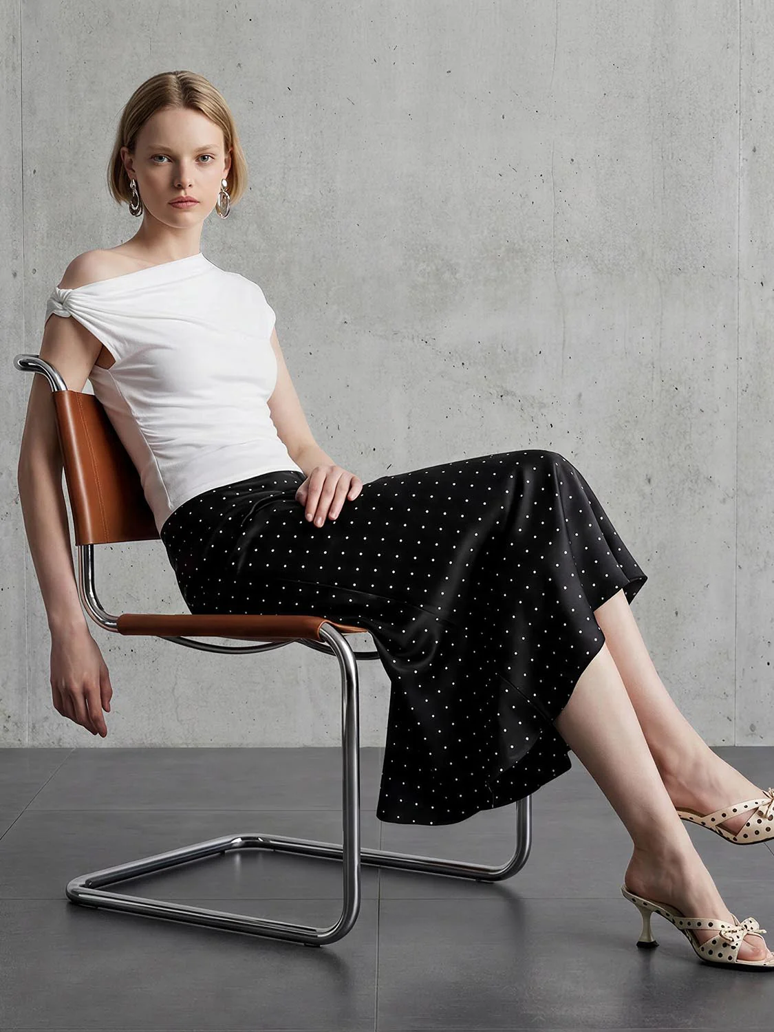 Polka Dotted Fishtail Midi Skirts - Image 4