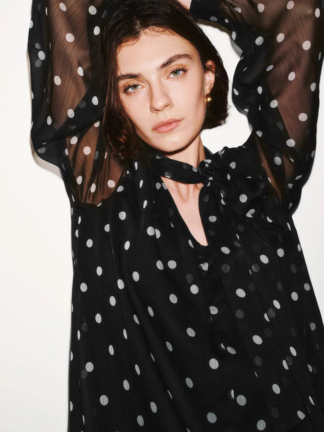 Polka Dotted Scarf Neck Overhead Shirts - Image 3