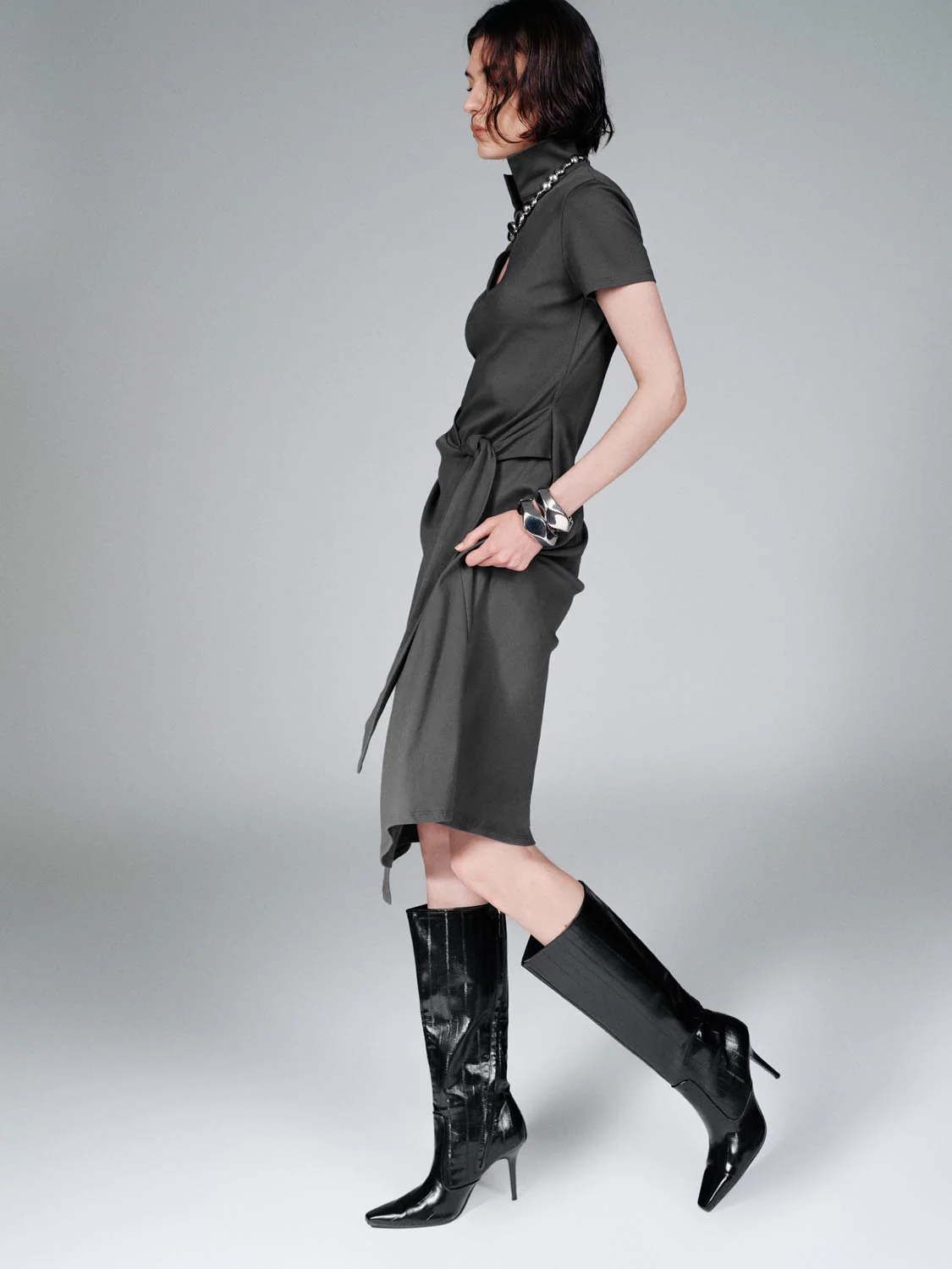 Polo Neck A-Line Midi Dresses - Image 5