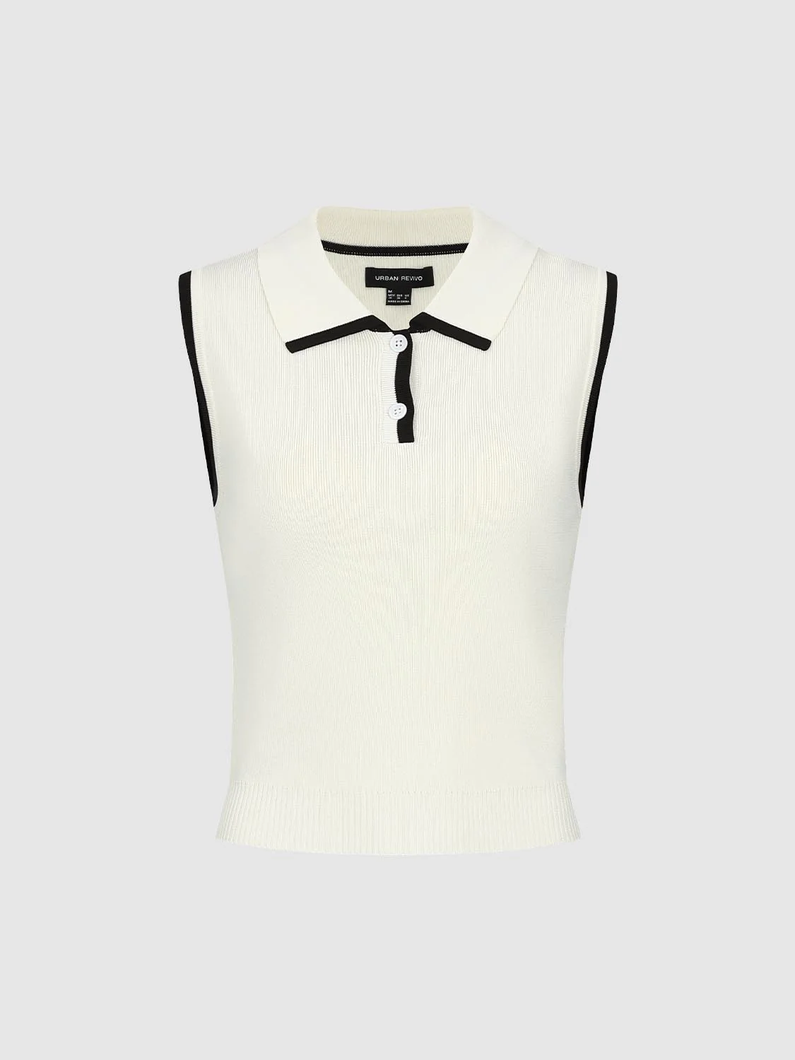 Polo Neck Contrast Trim Sleeveless Knitted T-Shirts