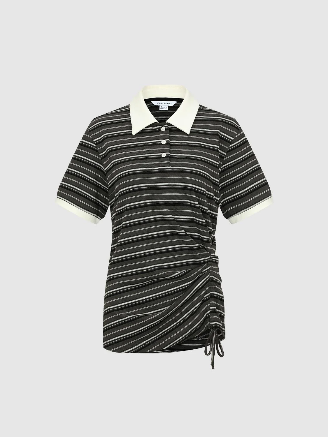 Polo Neck Drawstring Striped T-Shirts - Image 4