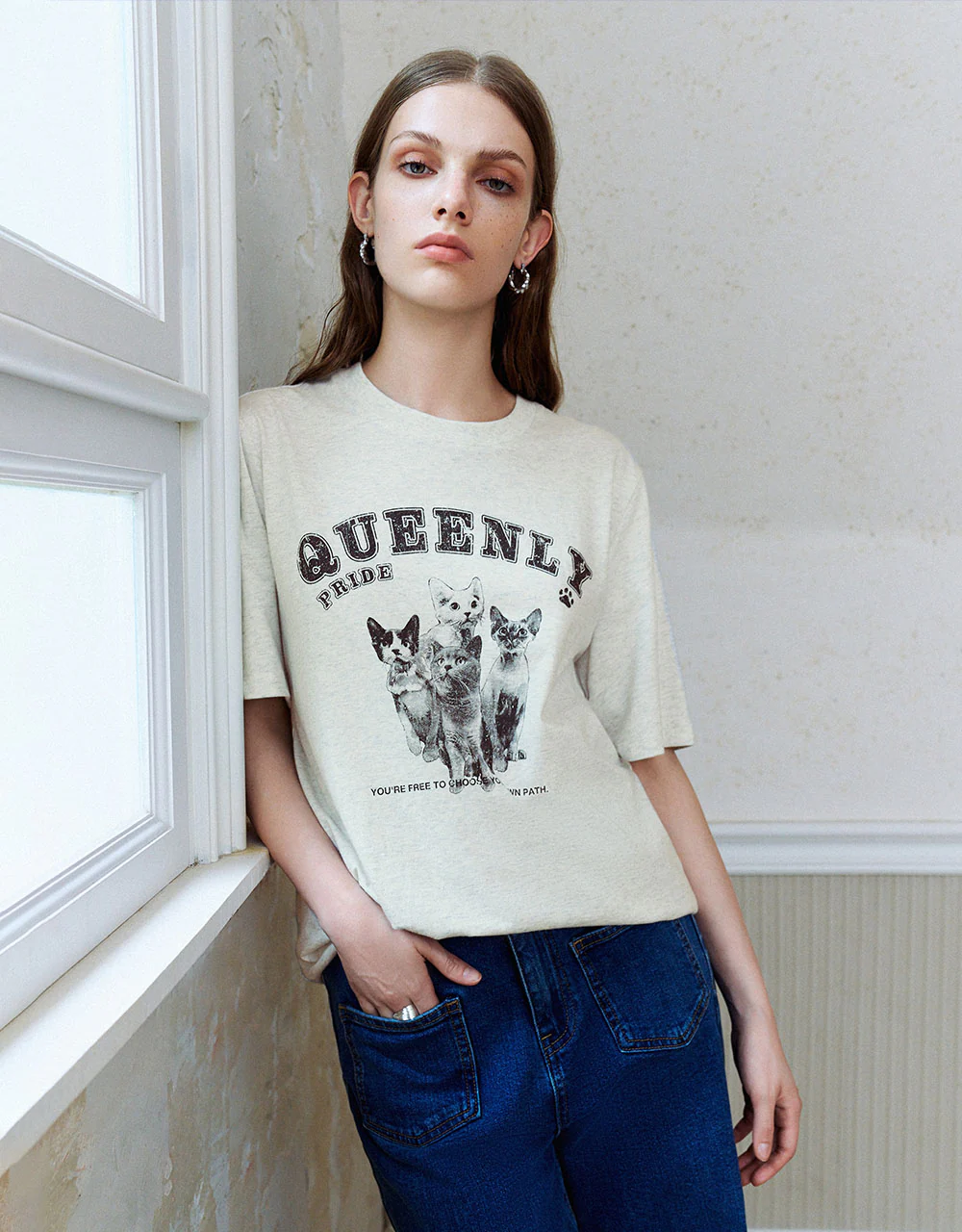 Printed Crew Neck Loose T-Shirt - Image 25