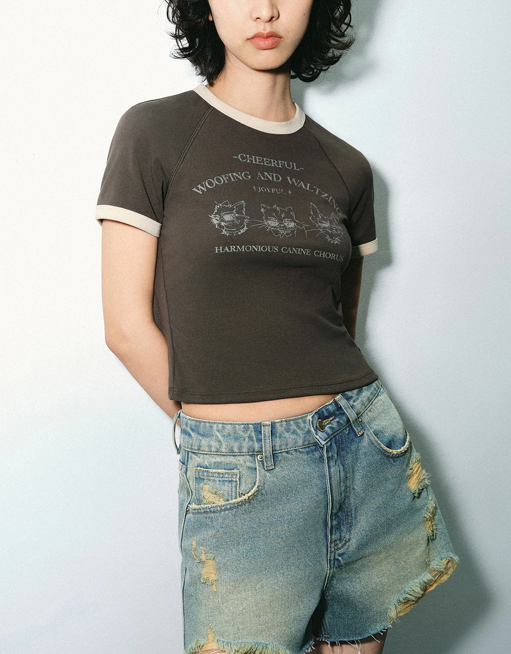 Printed Crew Neck Skinny T-Shirt - Image 26