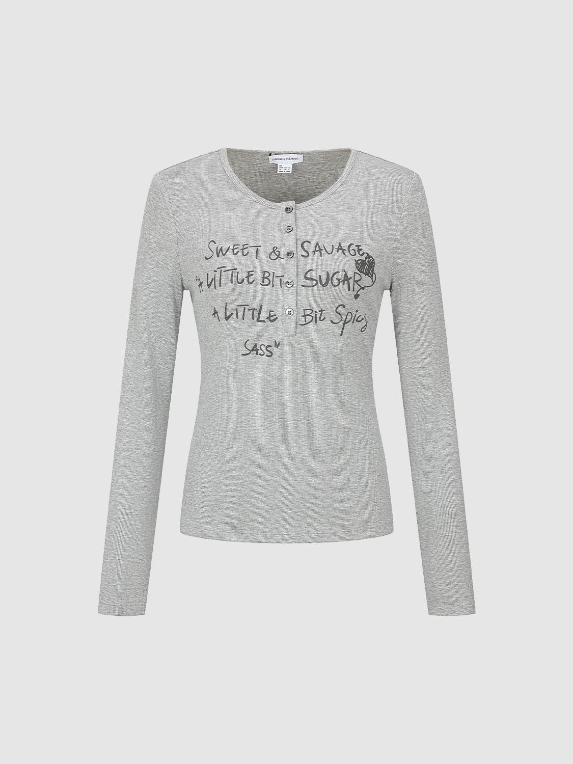 Printed Henley Neck Skinny-Fit Long Sleeve T-Shirts - Image 4