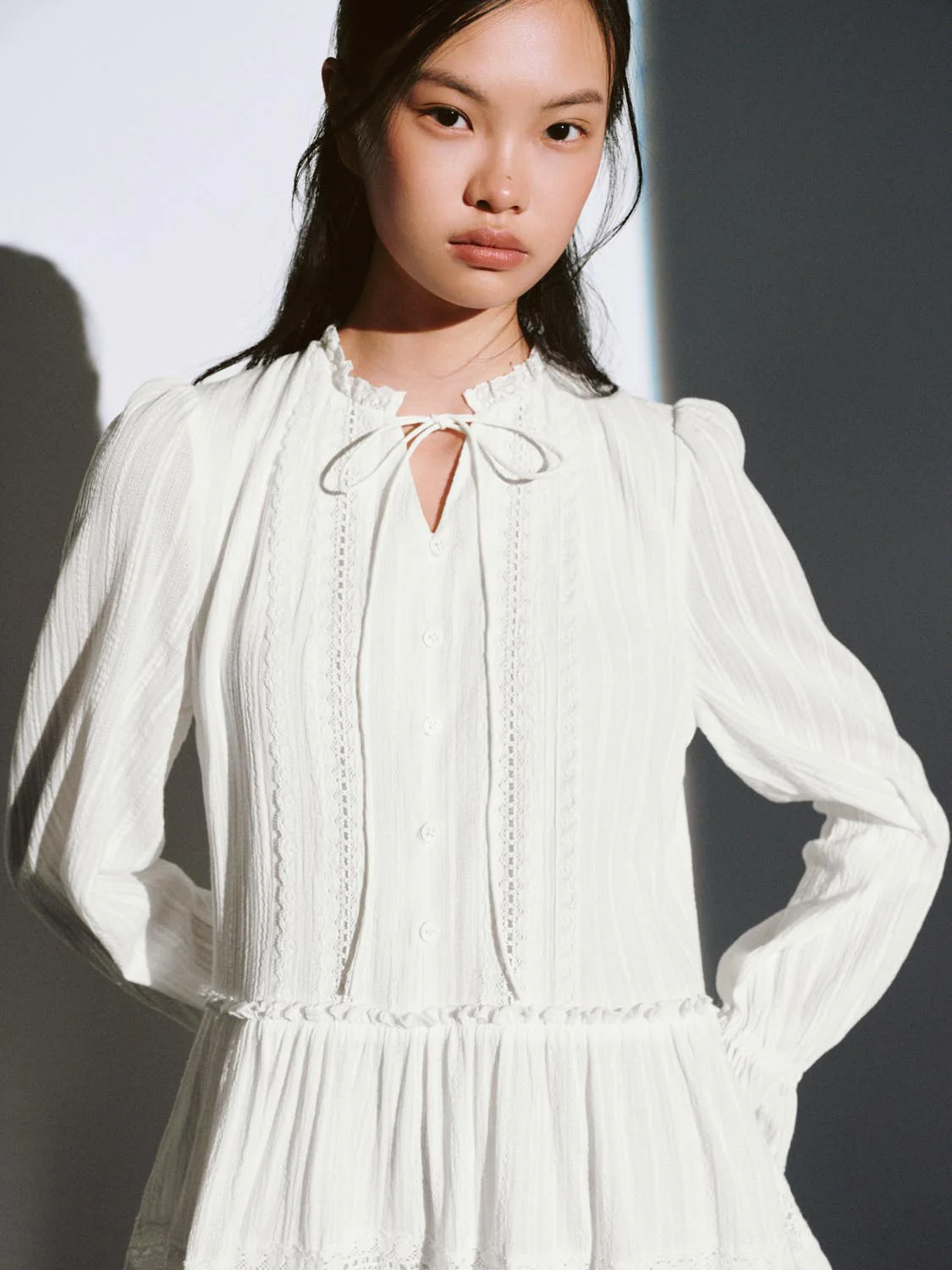 Printed Long Sleeve Tiered A-Line Midi Dresses - Image 3