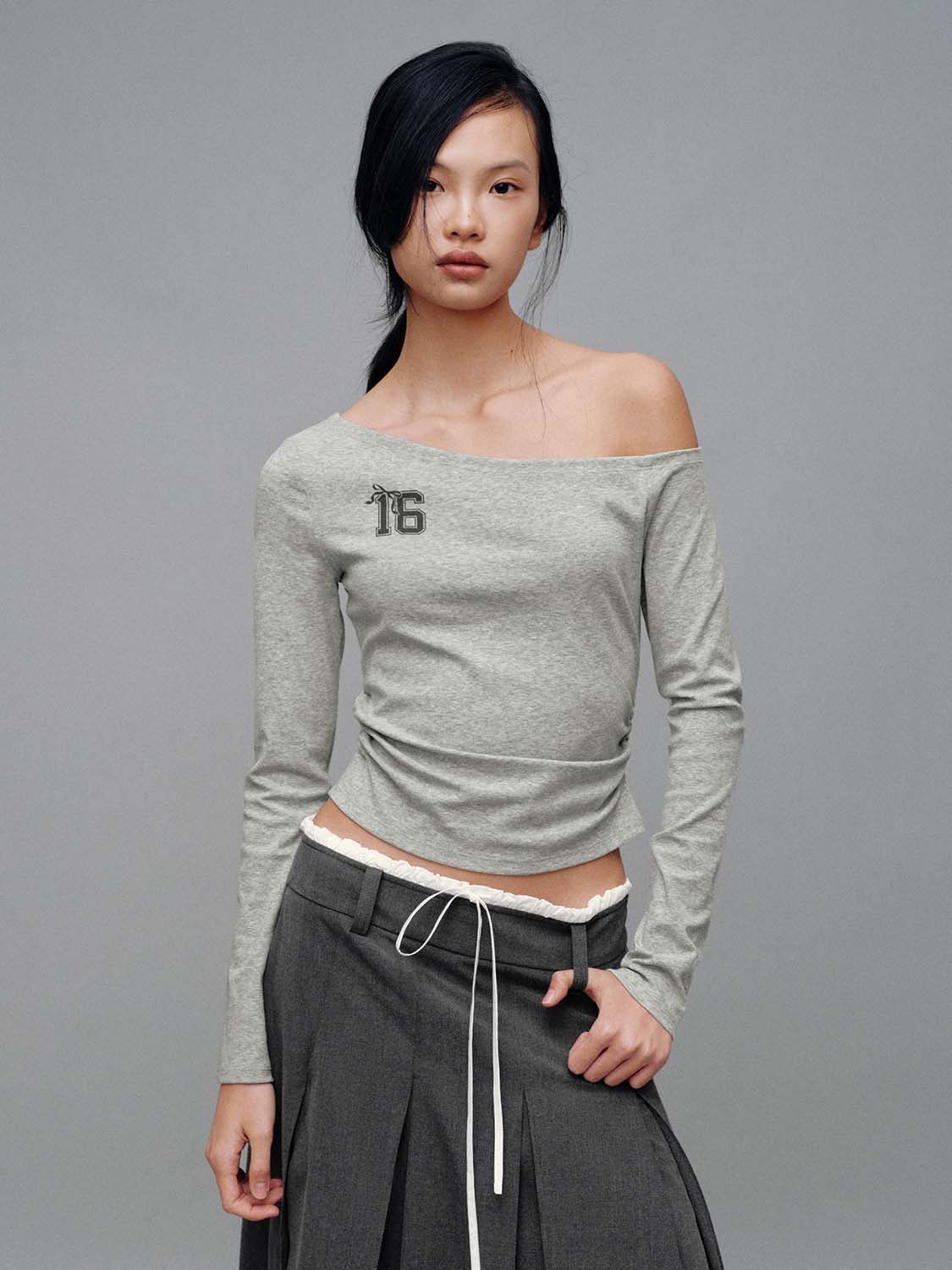 Printed One Shoulder Long Sleeve Skinny Fit T-Shirts - Image 10