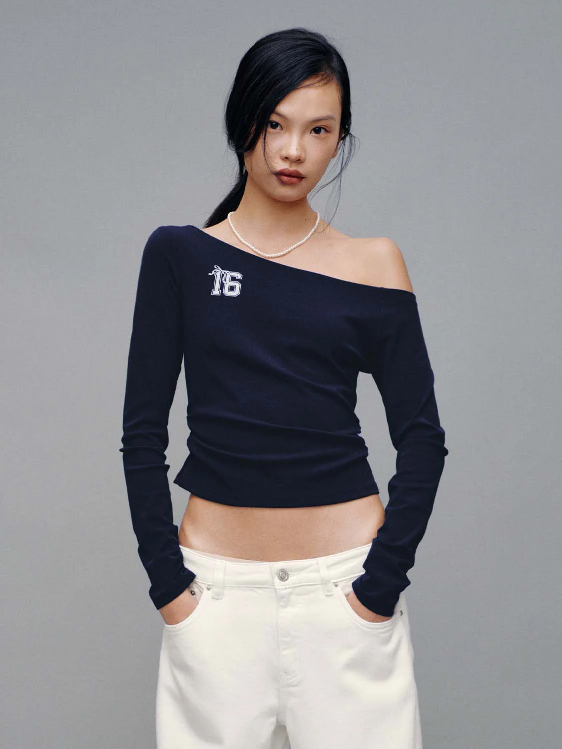 Printed One Shoulder Long Sleeve Skinny Fit T-Shirts - Image 11