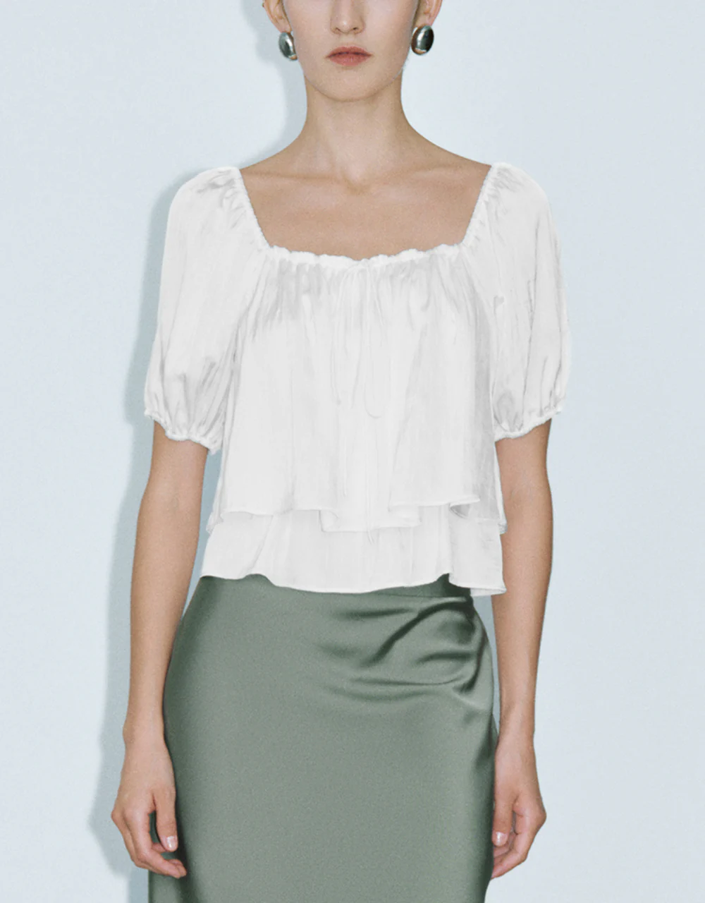 Puff Sleeve Square-Cut Collar Blouse - Image 18