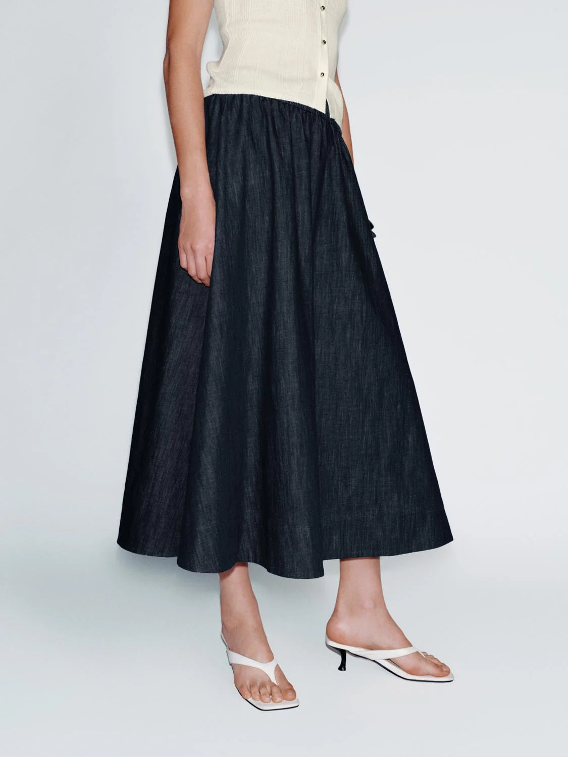 Pull On Denim Midi Skirts - Image 3