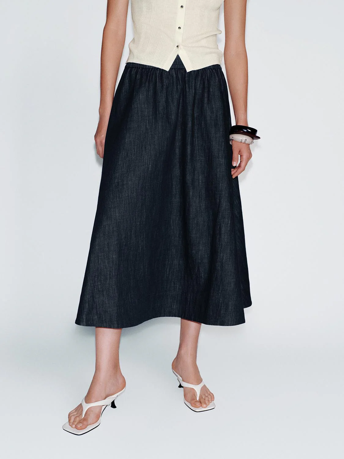 Pull On Denim Midi Skirts - Image 4