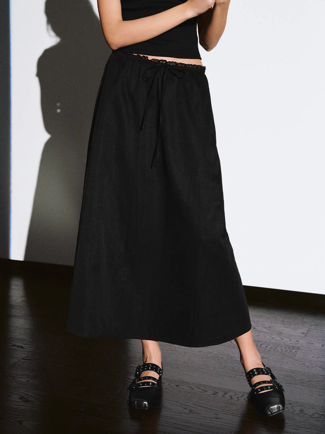 Pull On Drawstring A-Line Midi Skirts - Image 25