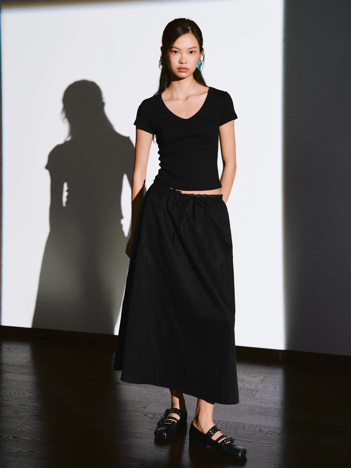 Pull On Drawstring A-Line Midi Skirts - Image 5
