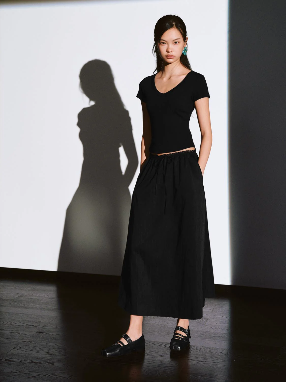 Pull On Drawstring A-Line Midi Skirts - Image 7