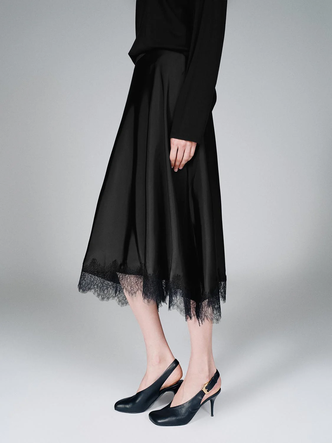 Pull On Lace Hem A-Line Midi Skirts - Image 3