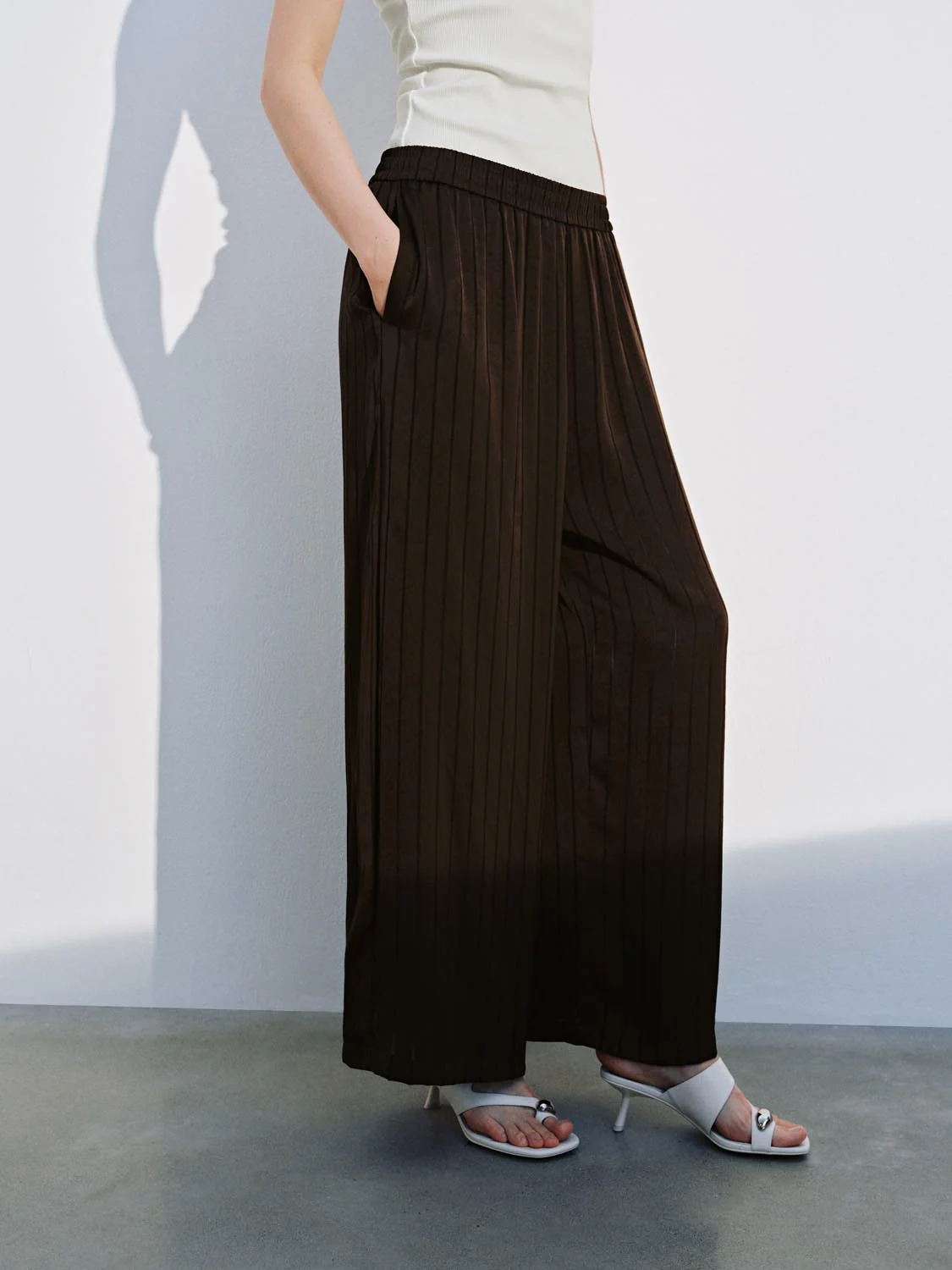 Pull On Sheer Detail Wide Leg Pants - Image 3