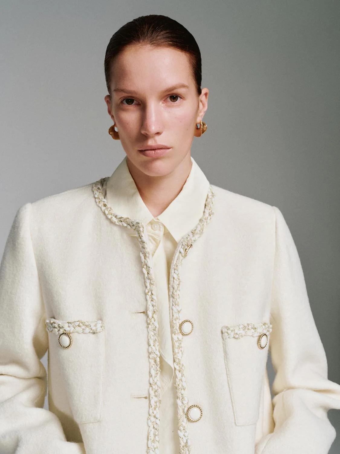 Raw Hem Patch Pocket Tweed Jackets - Image 3