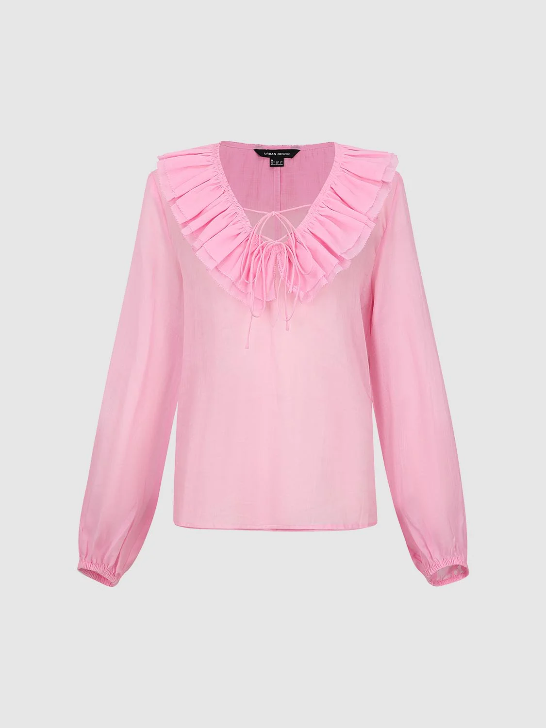 Ruffle Neck Lace-Up Long Sleeve Overhead Shirts - Image 7