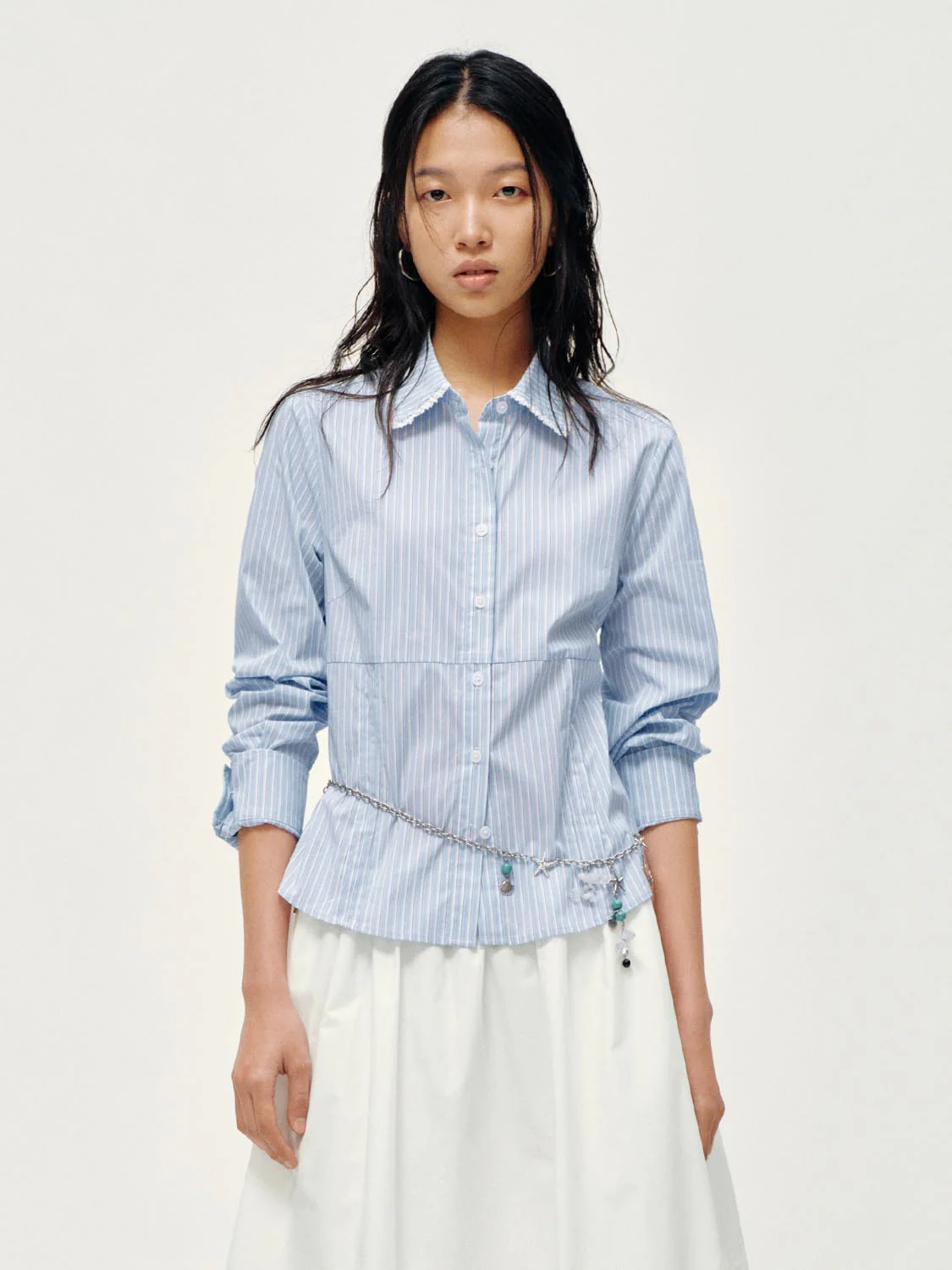 Ruffle Trim Striped Shirts