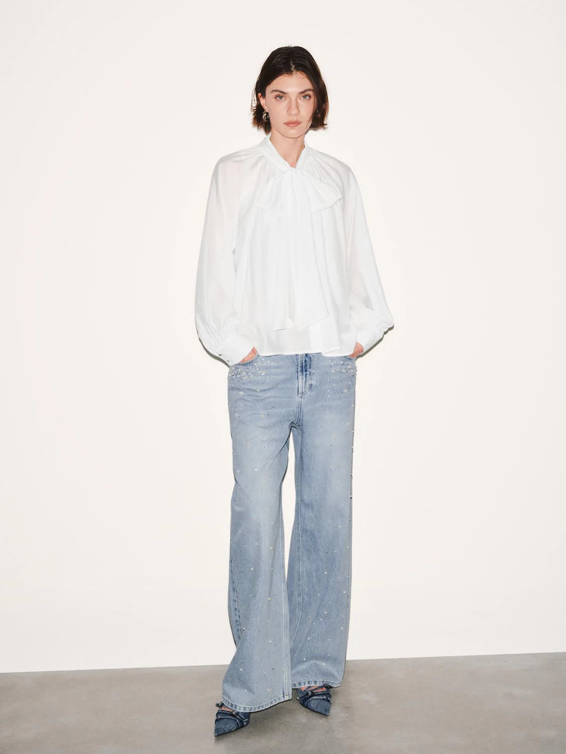 Scarf Detail Sheer Blouse Shirts - Image 4