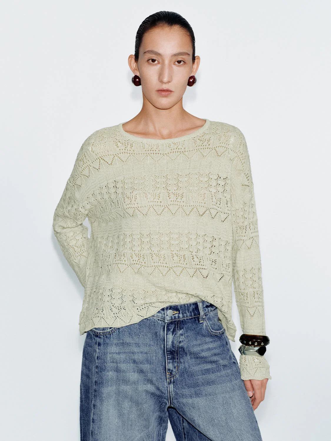 Scoop Neck Boho Long Sleeve Knitted T-Shirts - Image 12