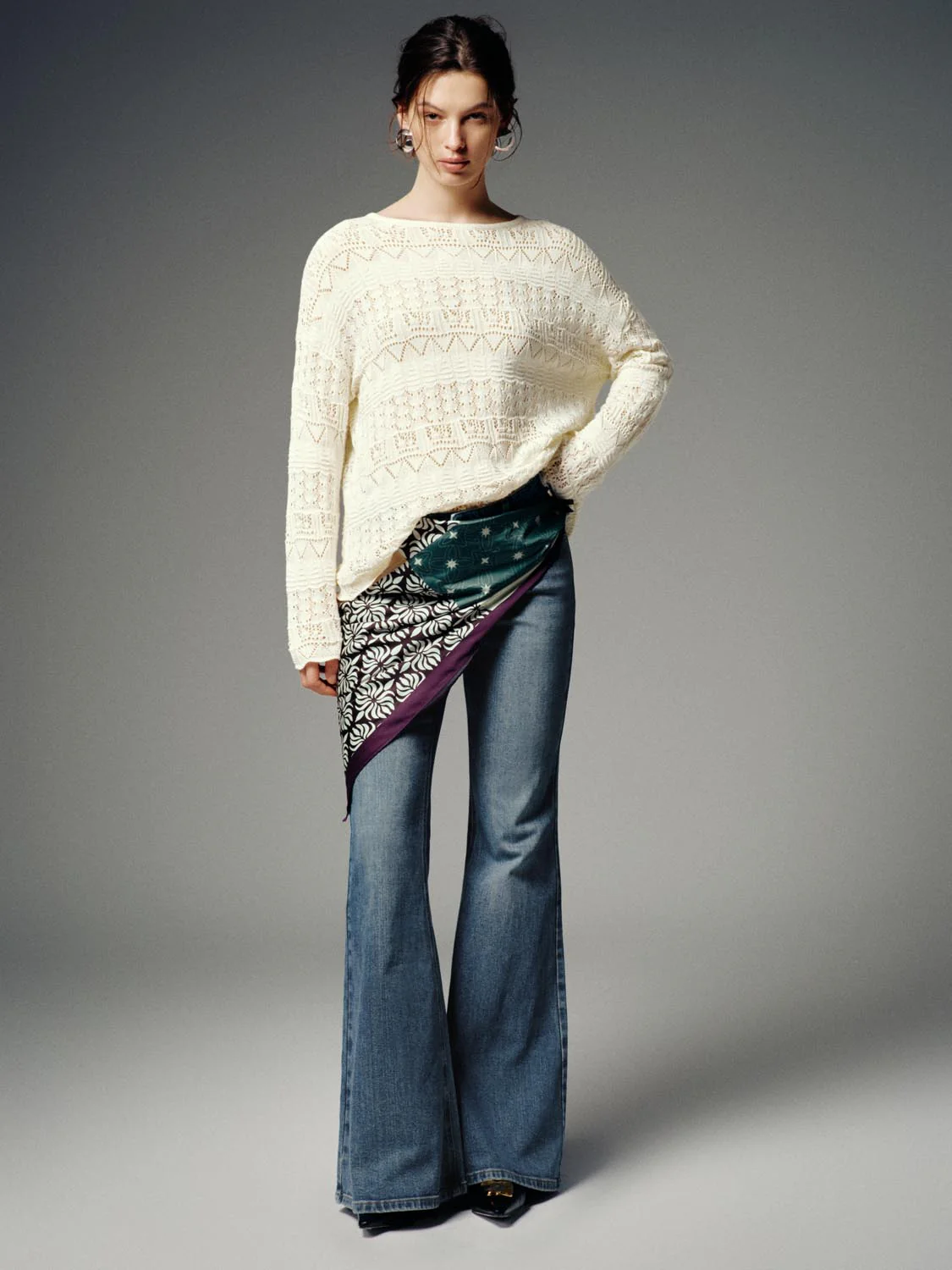 Scoop Neck Boho Long Sleeve Knitted T-Shirts - Image 7