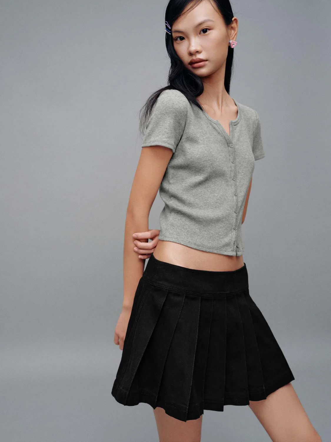 Scoop Neck Button Up Skinny Fit T-Shirts - Image 2