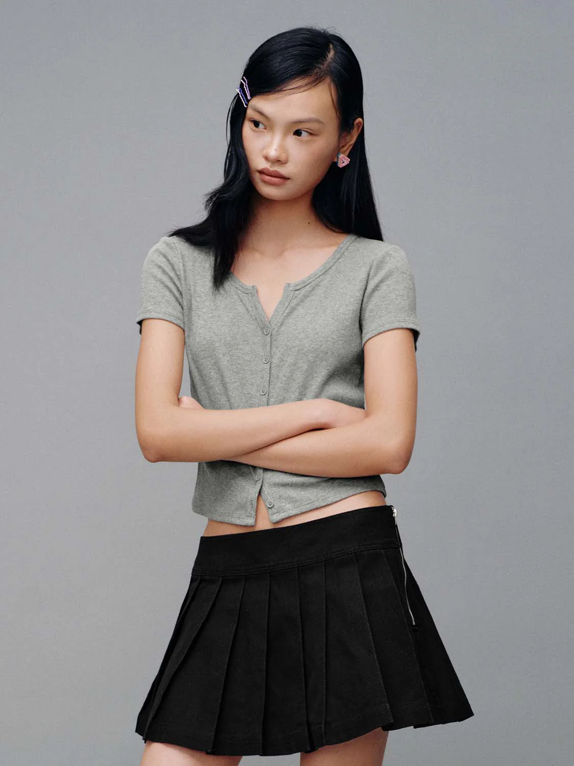 Scoop Neck Button Up Skinny Fit T-Shirts - Image 21