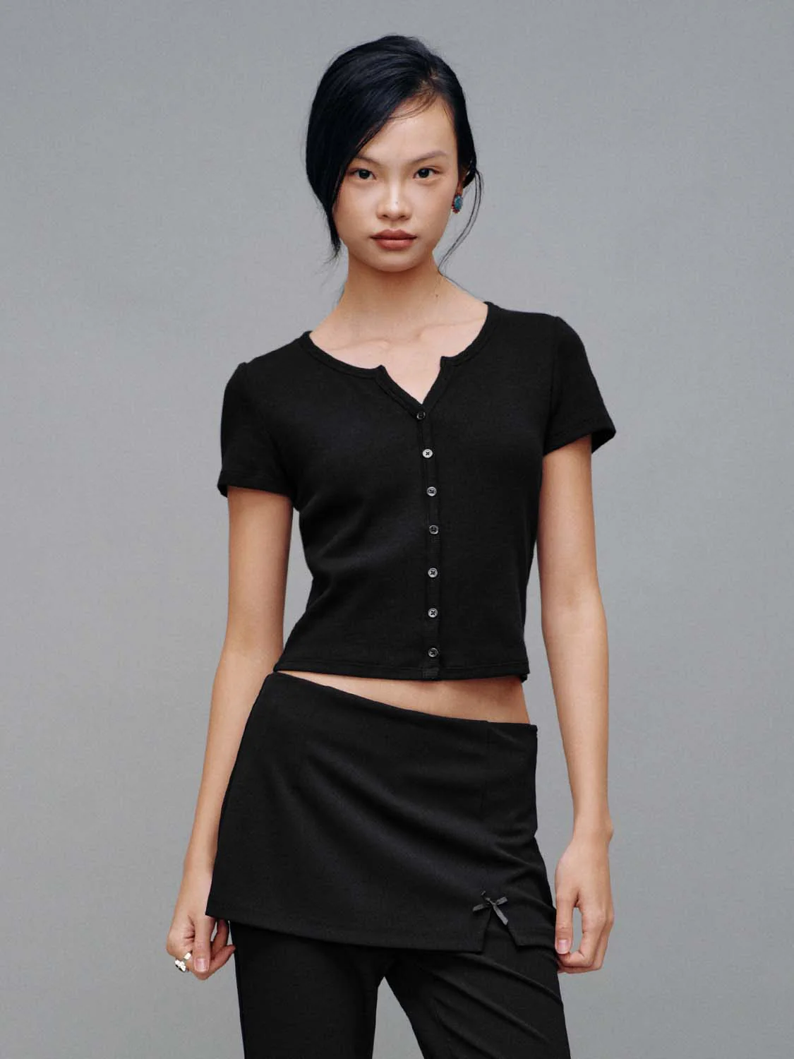Scoop Neck Button Up Skinny Fit T-Shirts - Image 24