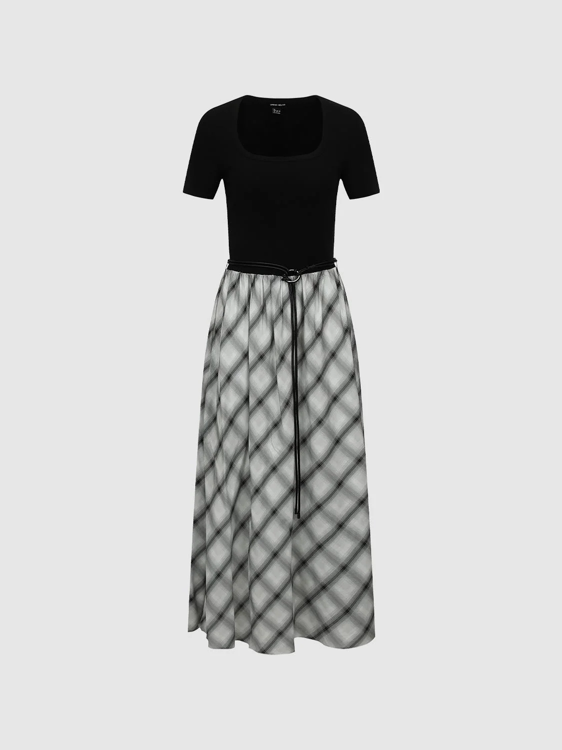 Scoop Neck Short Sleeve Check A-Line Midi Dresses - Image 7